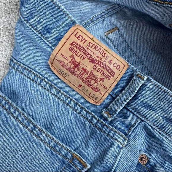 Levi's 505 Y2K Men's Jeans Regular Fit Straight Leg Denim Blue 34x33 Medium Wash - Picture 4 of 8